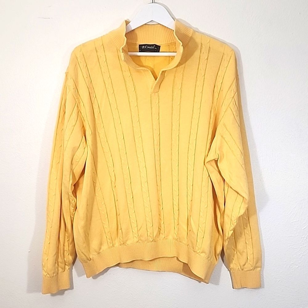 St. Croix Shop Vintage Yellow Grandpa Golf Preppy Sweater Size L